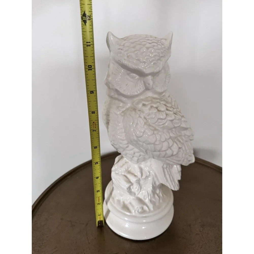 Owl Ceramic Statue Figurine Large Cottagecore Cottage English Ivory Antique Prep